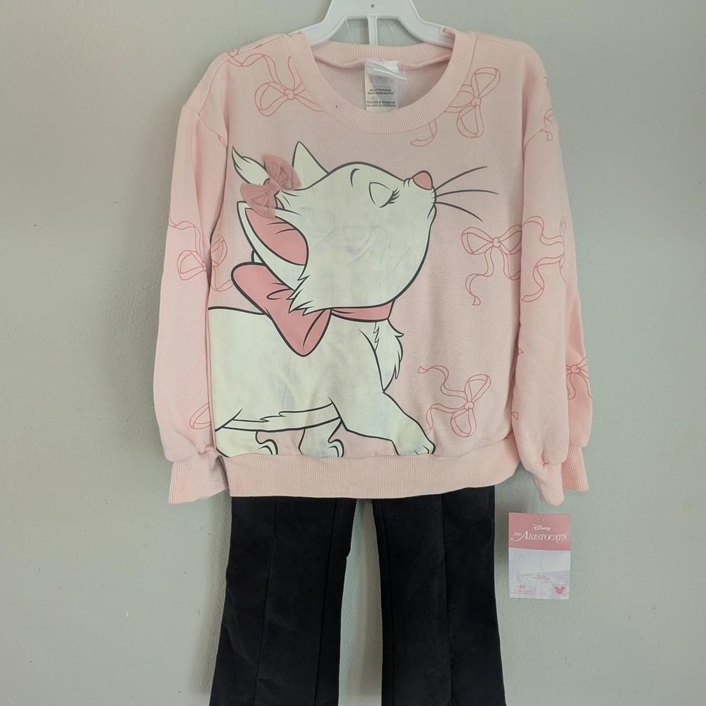 Disney Classics Girls Sz 5 Marie Aristocat Pink Sweatshirt Black Leggings Set